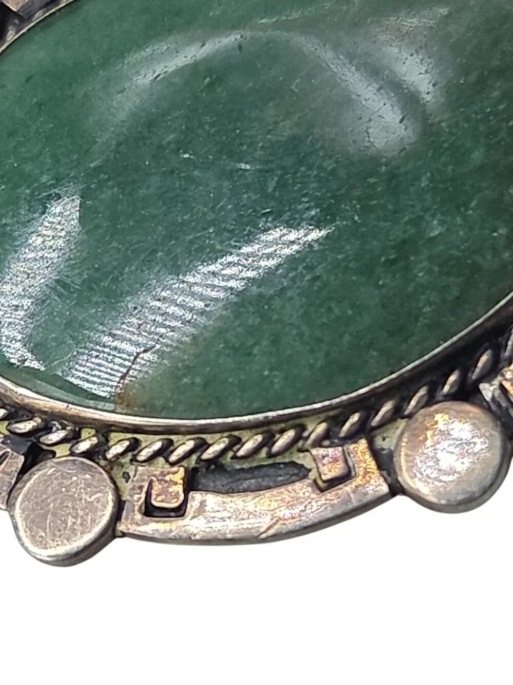 Vtg Taxco Mexico Sterling Silver Amazonite Pendant MB Maker Circle Mark Eagle 3